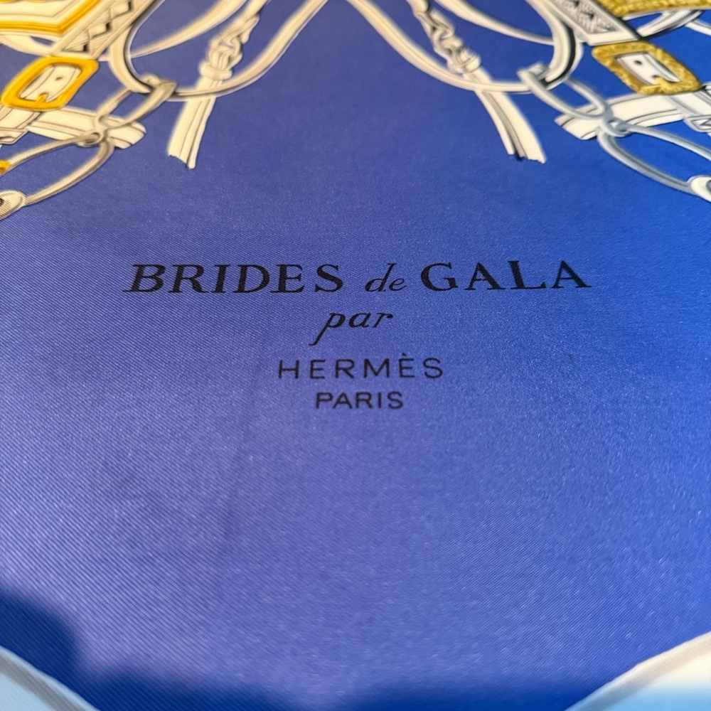 Hermes Brides de Gala Blue and Gold Scarf
